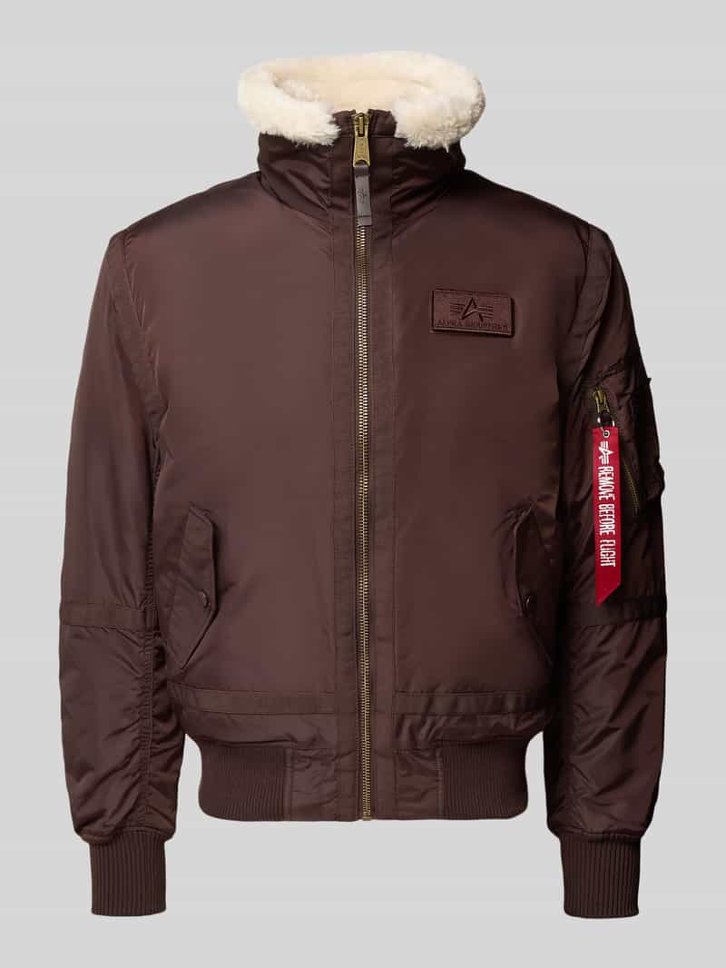 Alpha Industries Bomberjacke mit Reißverschluss und Label-Patch in Mittelbraun, Größe L