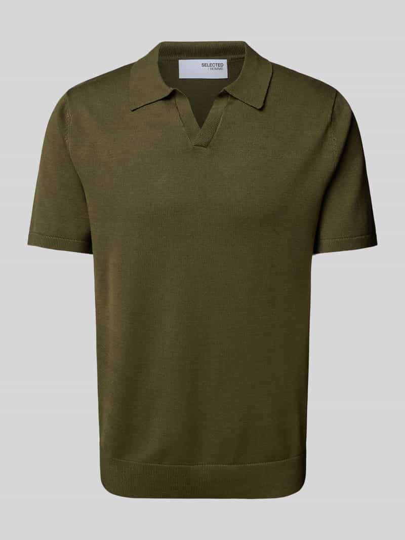 SELECTED HOMME Poloshirt mit V-Ausschnitt Modell 'TELLER' in Oliv, Größe M