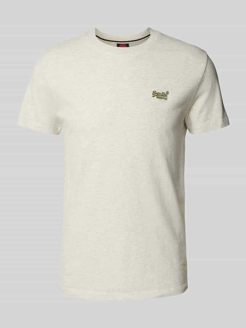 Superdry T-Shirt mit Label-Stitching in Beige Melange, Größe L