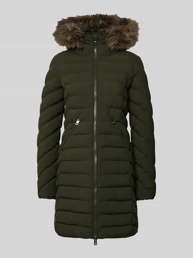Superdry Regular Fit Steppmantel mit Kunstfellbesatz Modell 'Fuji' in Oliv, Größe L