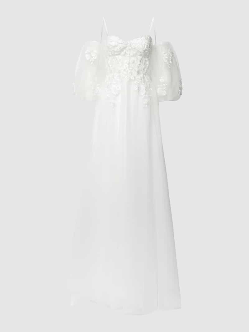 Luxuar Brautkleid mit floralem Spitzenbesatz in Offwhite, Größe 42