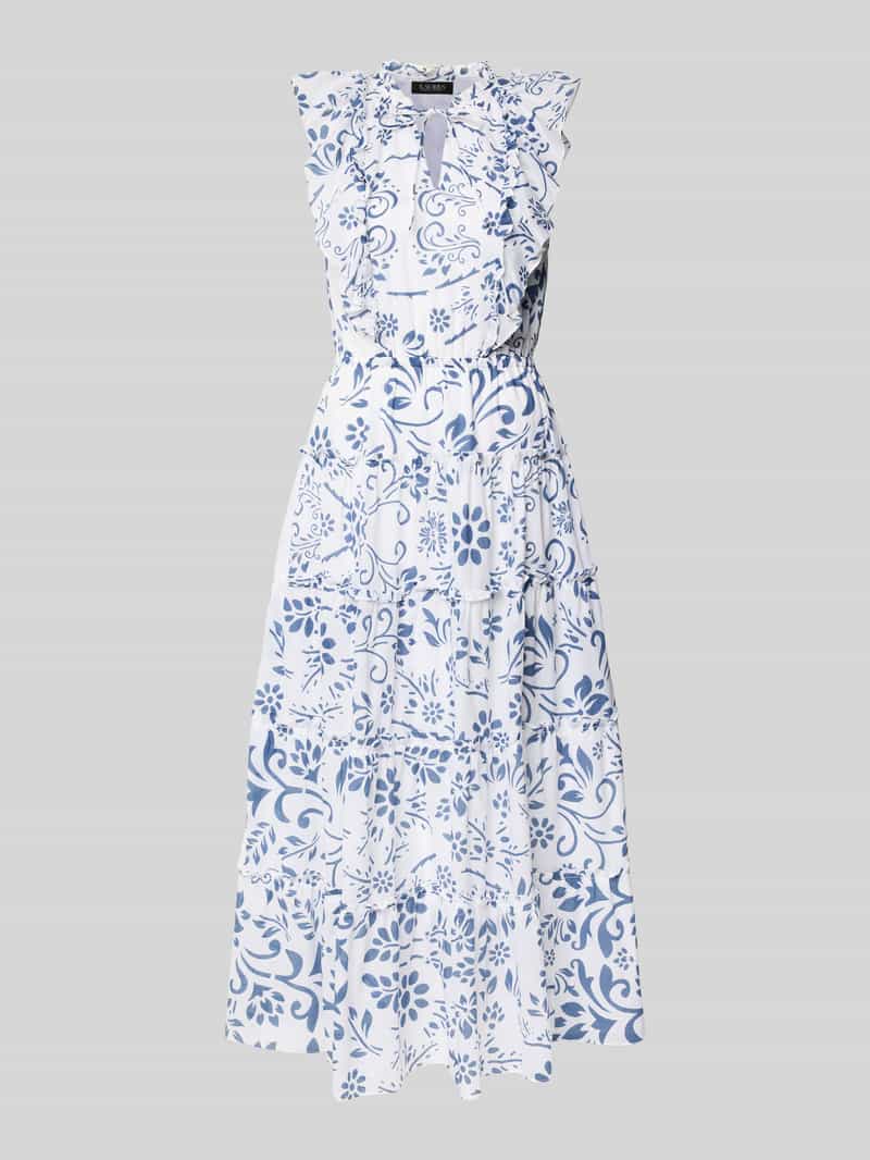 Lauren Ralph Lauren Maxikleid im Stufen-Look Modell 'NARELLA' in Hellblau Melange, Größe 34