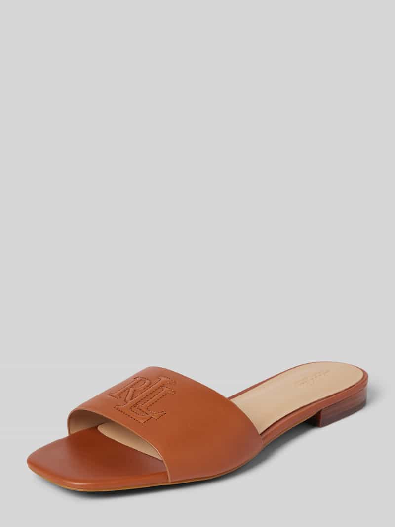 Lauren Ralph Lauren Slides mit Label-Stitching Modell 'EVERLEY' in Cognac, Größe 36