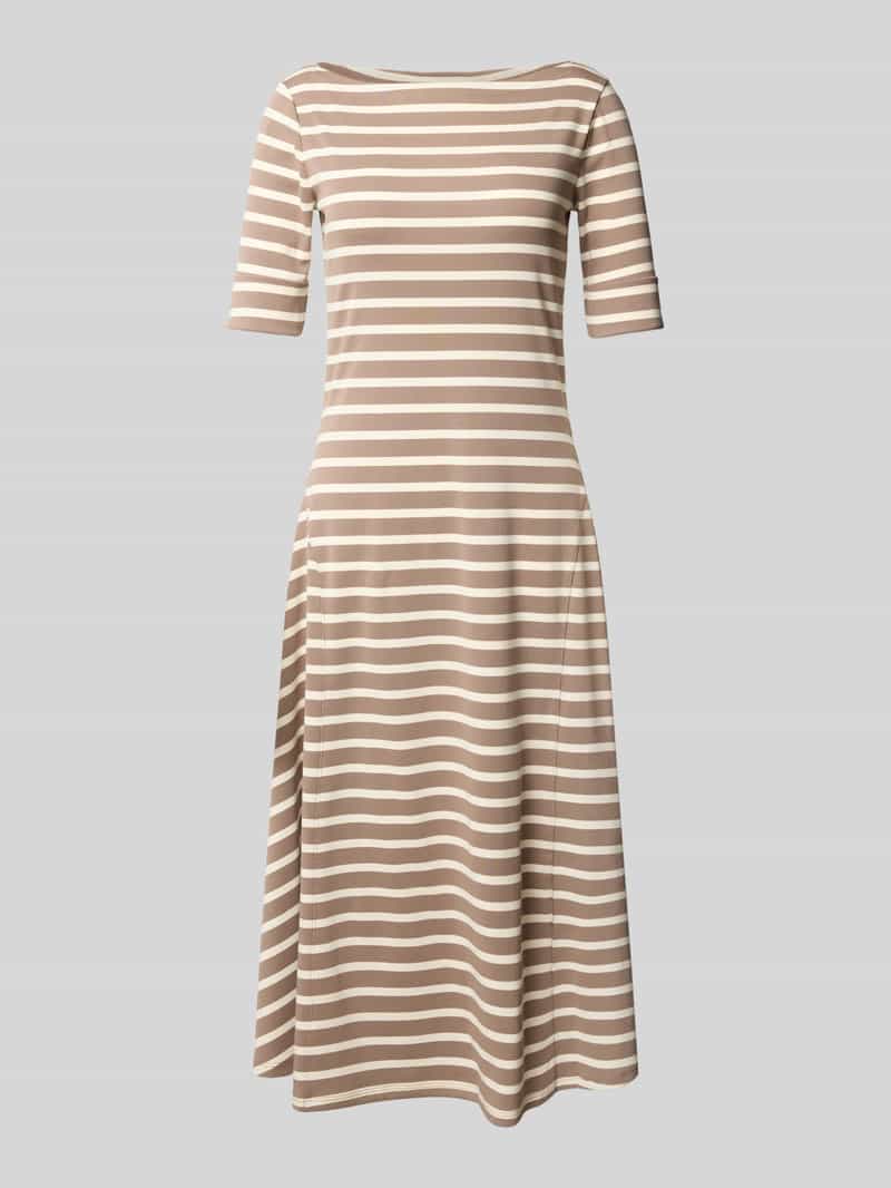 Lauren Ralph Lauren Midikleid mit U-Boot-Ausschnitt Modell 'MUNZIE' in Taupe Melange, Größe L