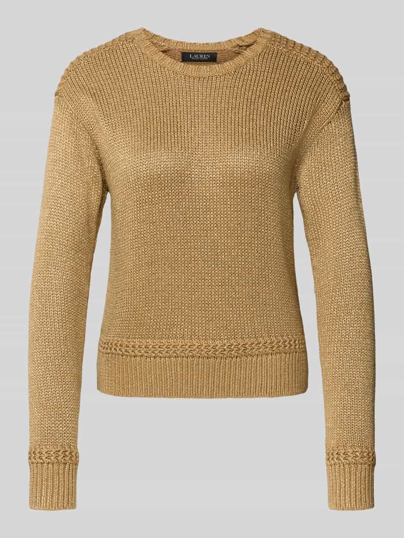 Lauren Ralph Lauren Strickpullover mit Rundhalsausschnitt Modell 'FASHMETTE' in Gold, Größe L