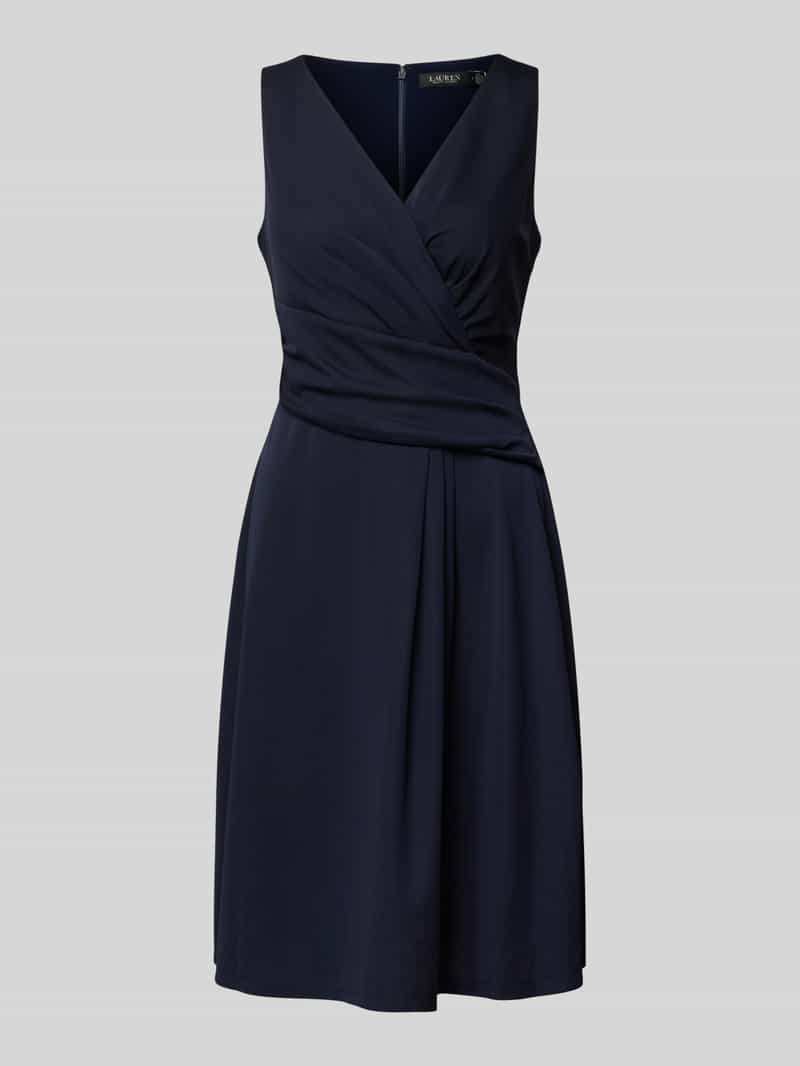 Lauren Ralph Lauren Knielanges Kleid in Wickel-Optik Modell 'AFARA' in Marine, Größe 46