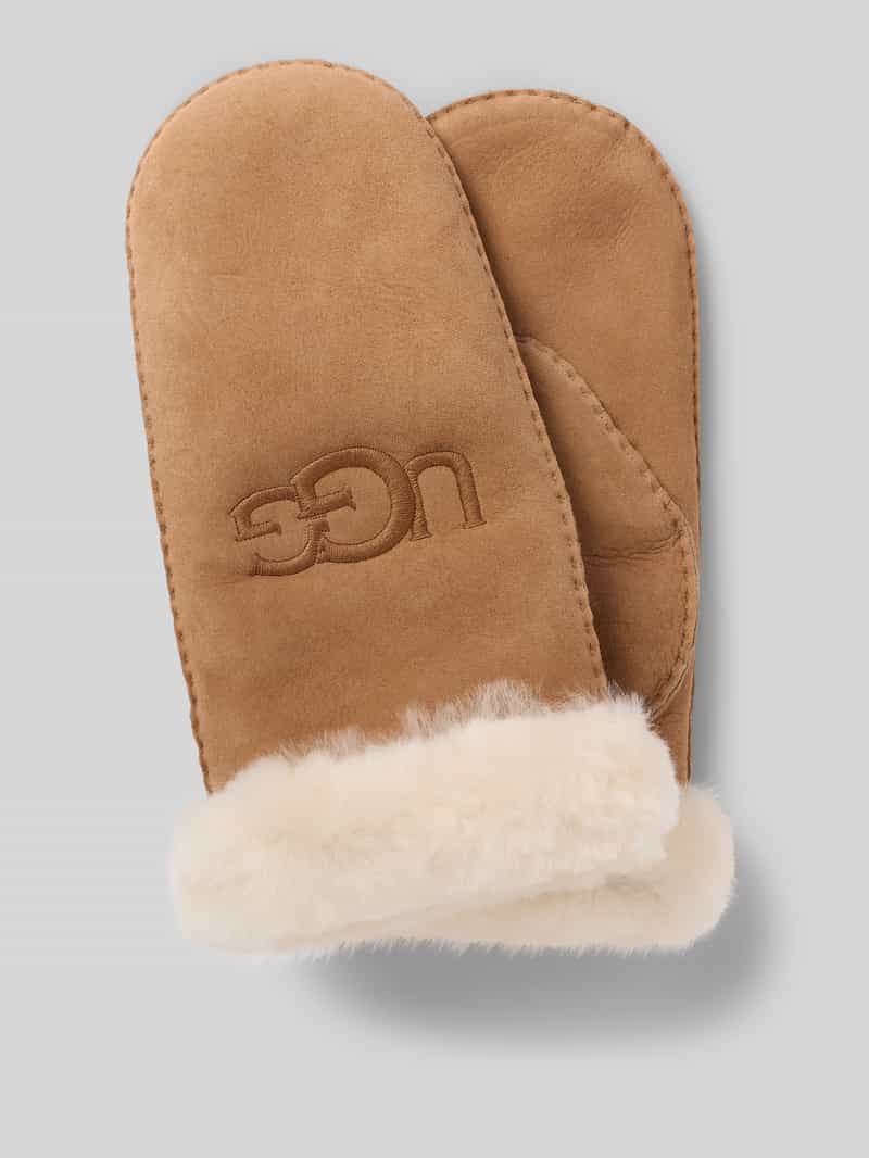 UGG Handschuhe aus Lammleder mit Label-Stitching in Camel, Größe L/XL