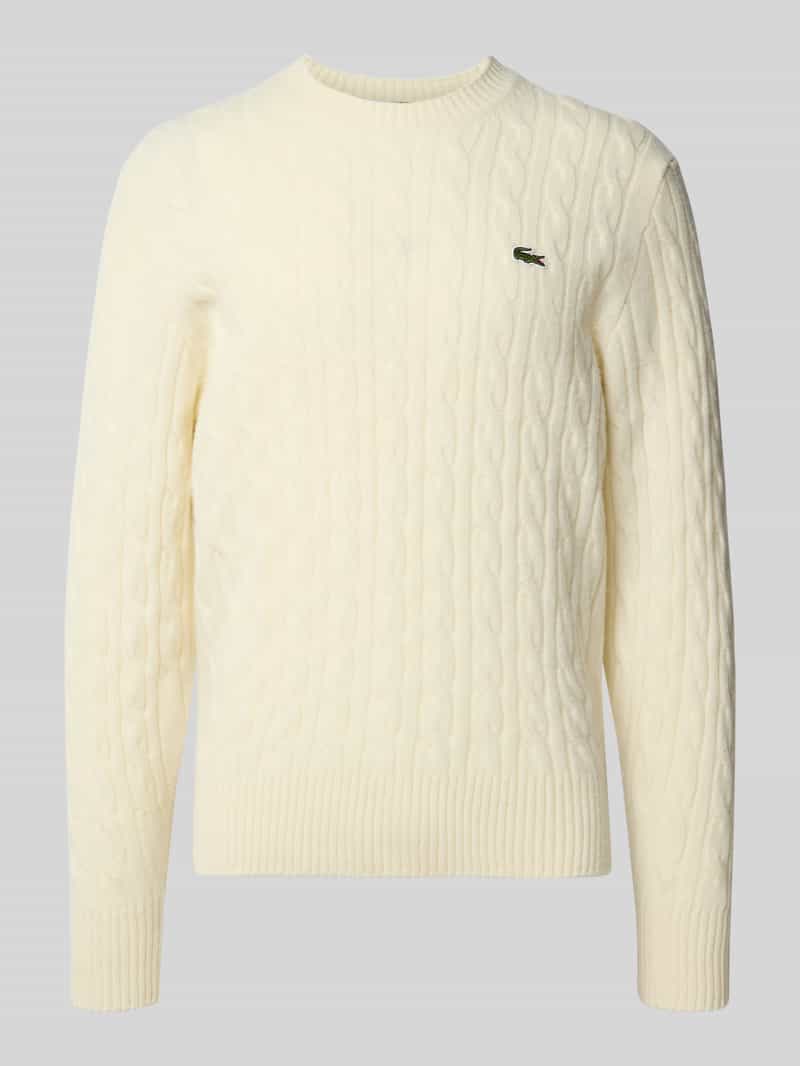 Lacoste Regular Fit Strickpullover aus reiner Wolle in Offwhite, Größe L