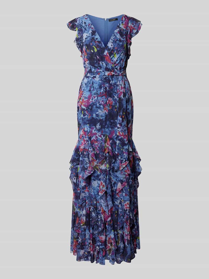 Lauren Ralph Lauren Abendkleid mit V-Ausschnitt Modell 'VIKRANA' in Blau, Größe 34