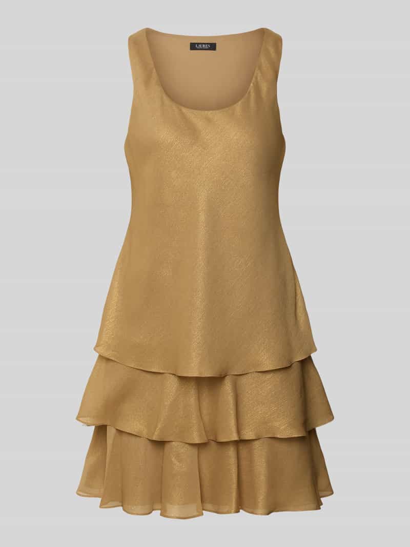 Lauren Ralph Lauren Knielanges Kleid im Stufen-Look Modell 'HALIANNA' in Gold Melange, Größe 34