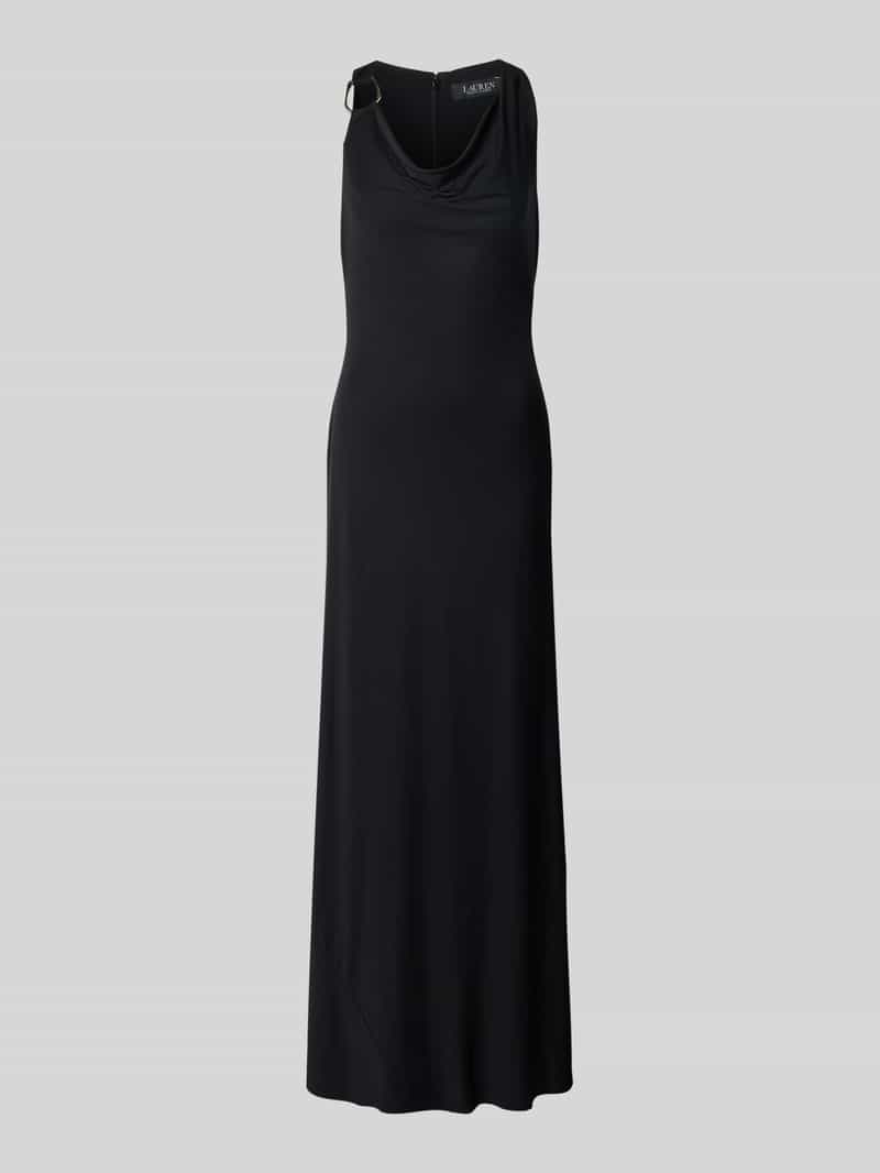 Lauren Ralph Lauren Abendkleid mit Wasserfall-Ausschnitt Modell 'ELKANAH' in Black, Größe 40