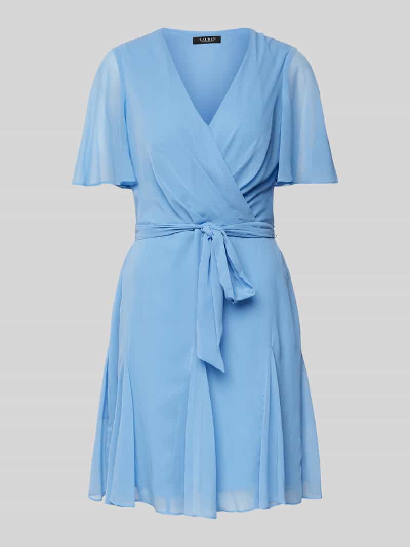 Lauren Ralph Lauren Knielanges Wickelkleid aus Chiffon Modell 'WANDELLA' in Sky, Größe 36
