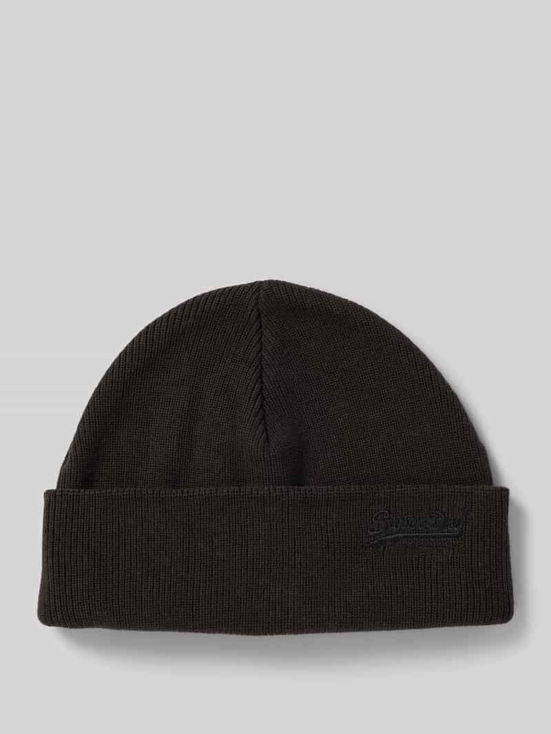 Superdry Beanie mit breitem Umschlag und Logo-Stitching in Black, Größe 1
