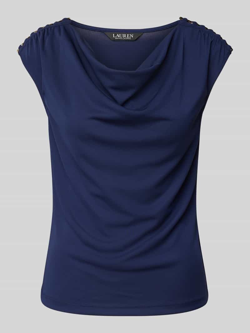 Lauren Ralph Lauren T-Shirt mit Wasserfall-Ausschnitt 'PRIYANNE' in Dunkelblau, Größe L