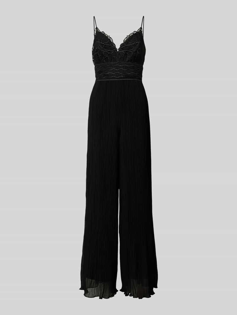 Jumpsuit mit Plisseefalten und Spitzenbesatz