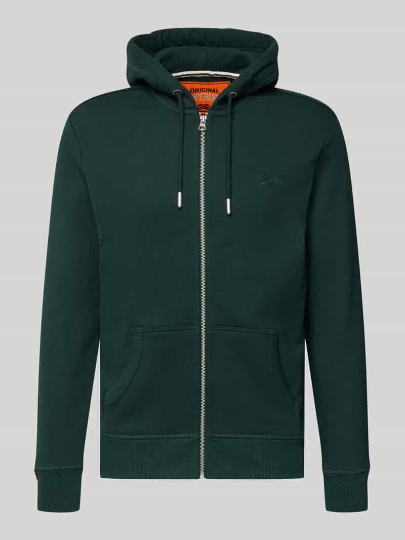 Superdry Regular Fit Sweatjacke mit Logo-Stitching in Dunkelgruen, Größe L
