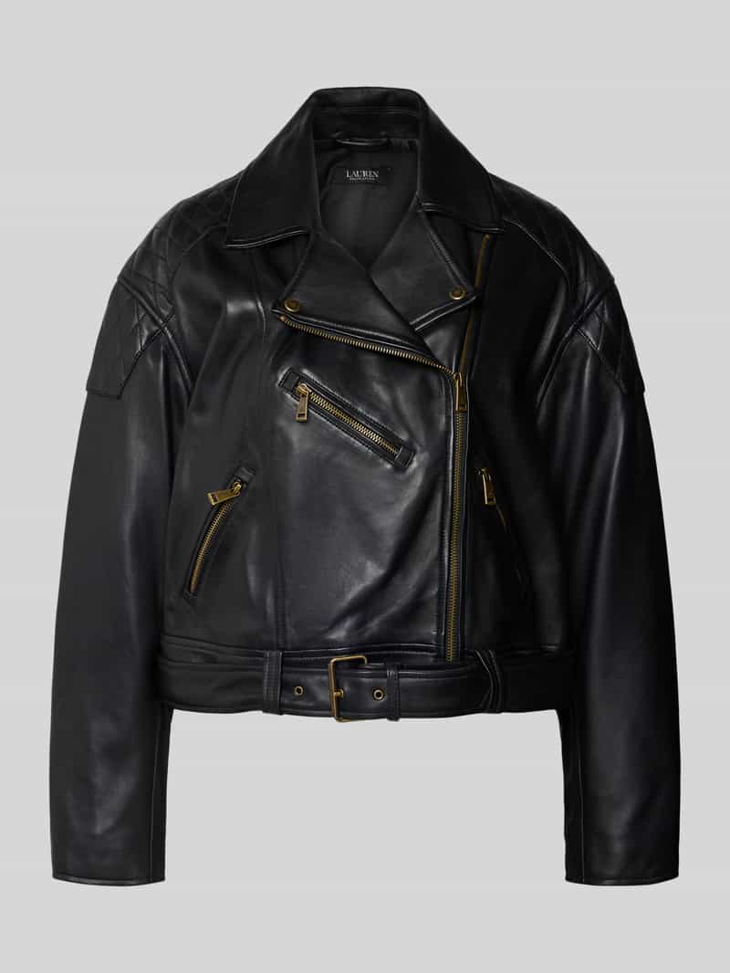 Lauren Ralph Lauren Bikerjacke aus Lammleder Modell 'GLANCEE' in Black, Größe 34