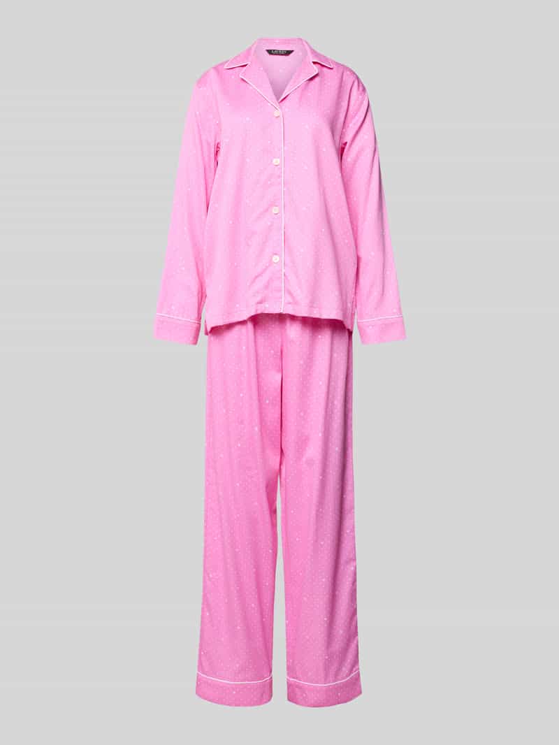 Lauren Ralph Lauren Pyjama aus Baumwoll-Viskose-Mix mit Reverskragen in Rosa, Größe L