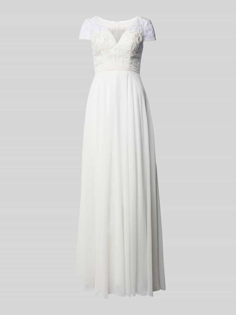 Luxuar Brautkleid mit Spitzenbesatz in Offwhite, Größe 34