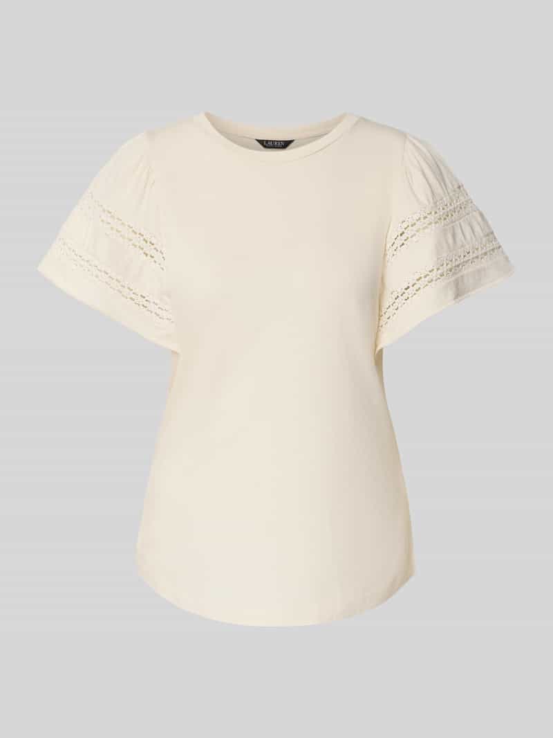 Lauren Ralph Lauren Blusenshirt mit Rundhalsausschnitt Modell 'CHAUSA' in Offwhite Melange, Größe L