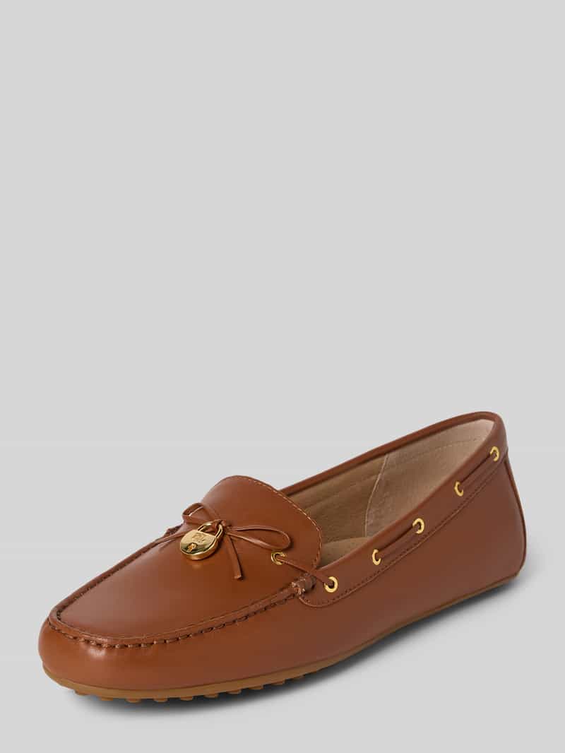 Lauren Ralph Lauren Loafers aus Leder mit Label-Applikation Modell 'WYLIE' in Cognac, Größe 37