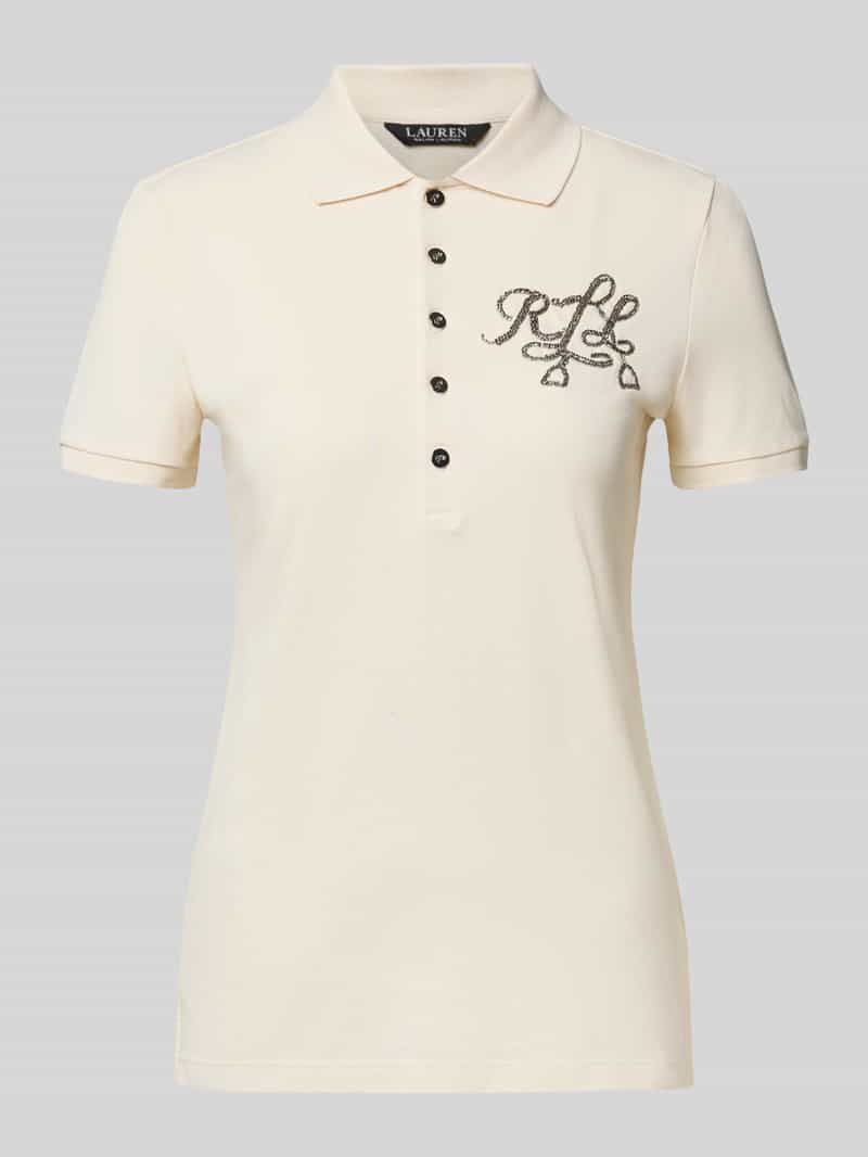 Lauren Ralph Lauren Slim Fit Poloshirt mit Logo aus Perlen Modell 'KIEWICK' in Ecru, Größe L