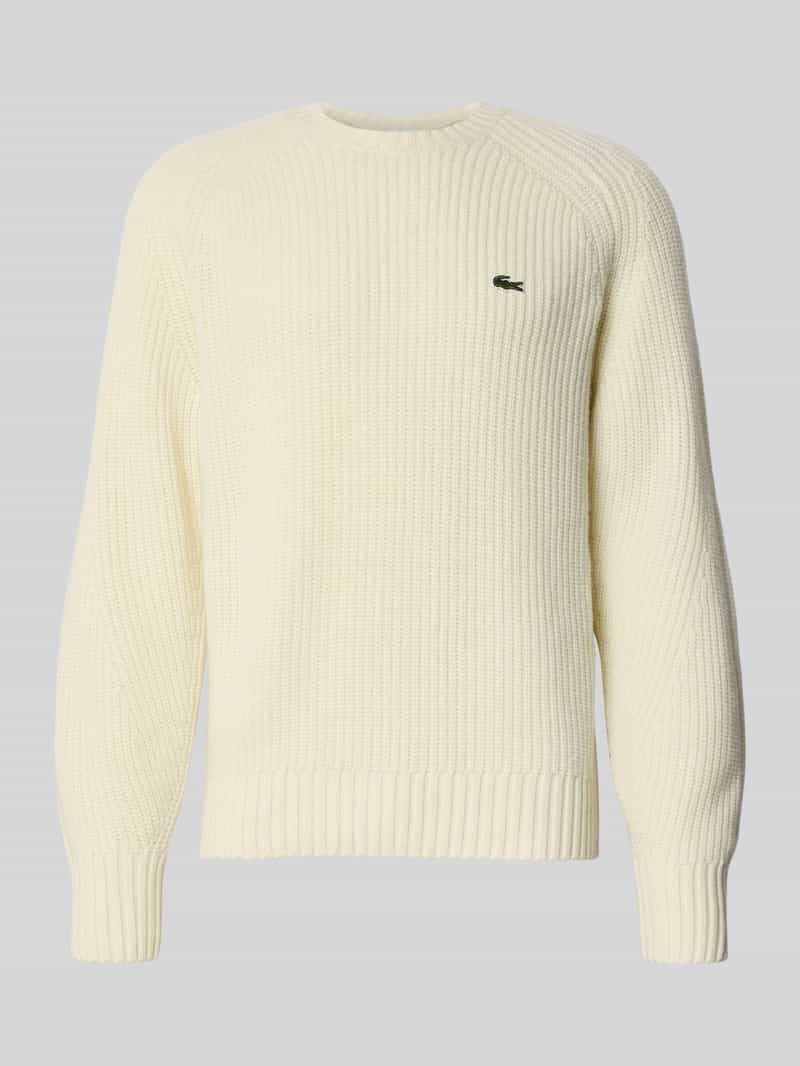 Lacoste Regular Fit Strickpullover aus reiner Wolle in Offwhite, Größe XXL