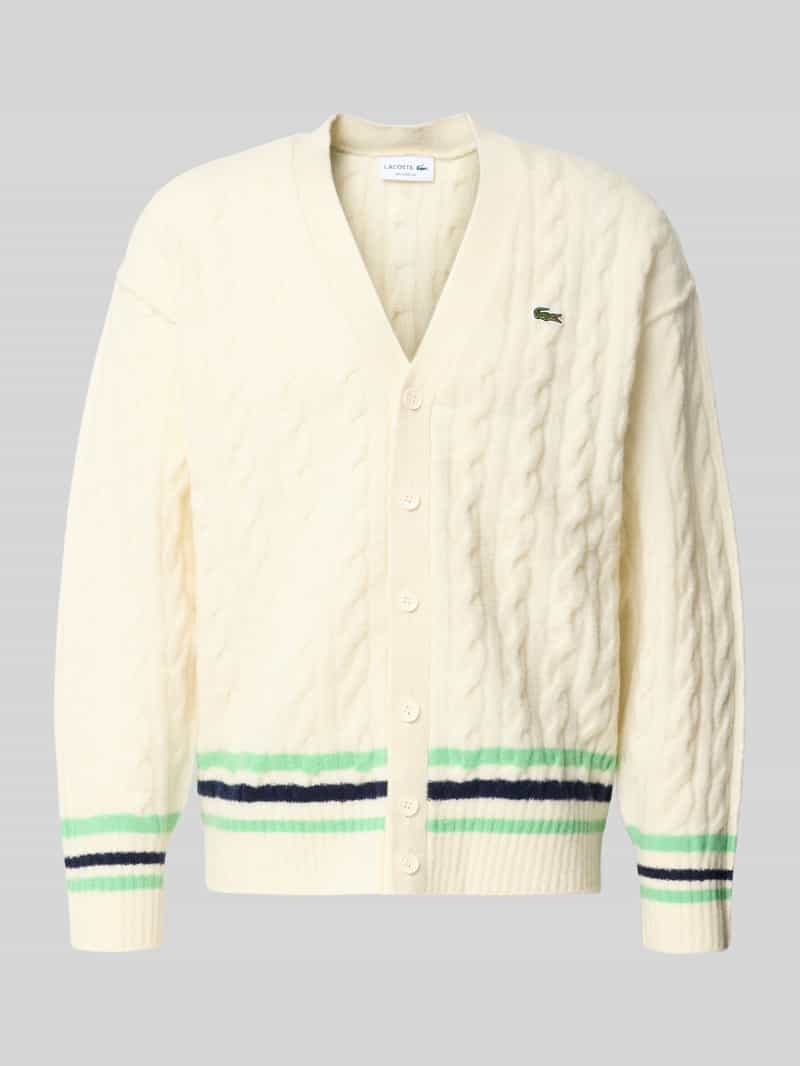 Lacoste Relaxed Fit Strickjacke aus Woll-Mix in Offwhite, Größe L