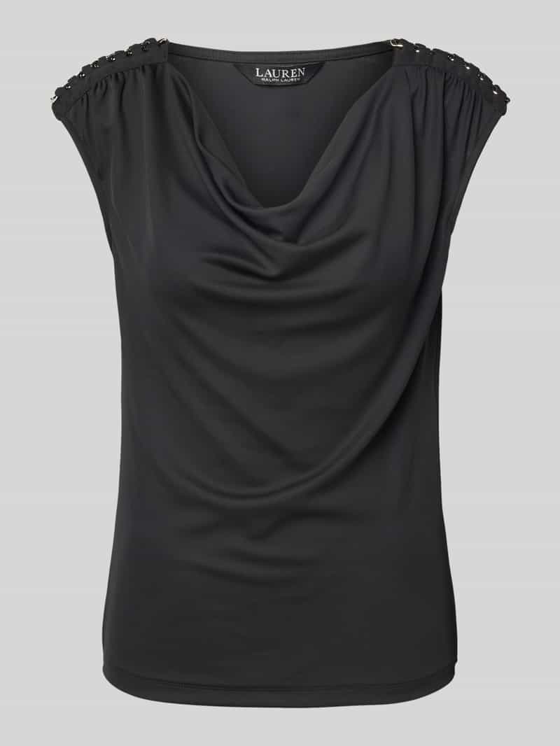 Lauren Ralph Lauren T-Shirt mit Wasserfall-Ausschnitt 'PRIYANNE' in Black, Größe M