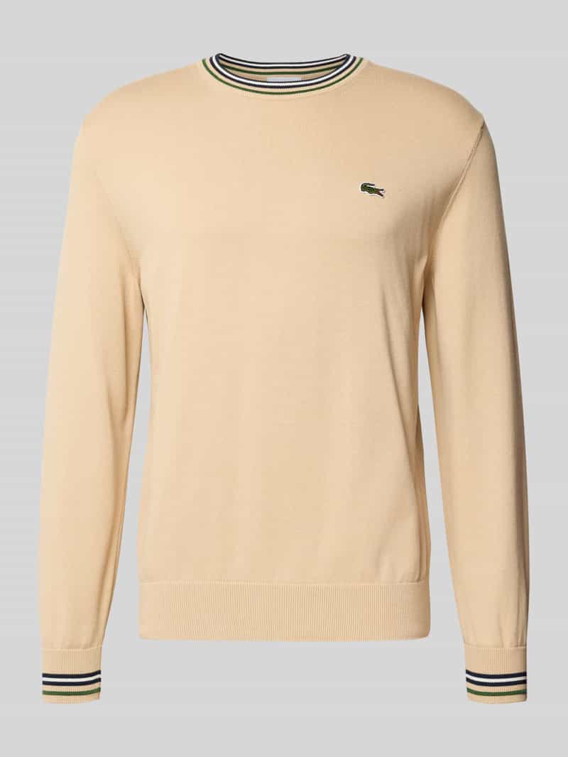 Lacoste Regular Fit Strickpullover aus reiner Baumwolle in Beige, Größe L