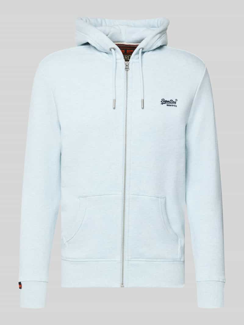 Superdry Regular Fit Sweatjacke mit Logo-Stitching in Eisblau Melange, Größe L