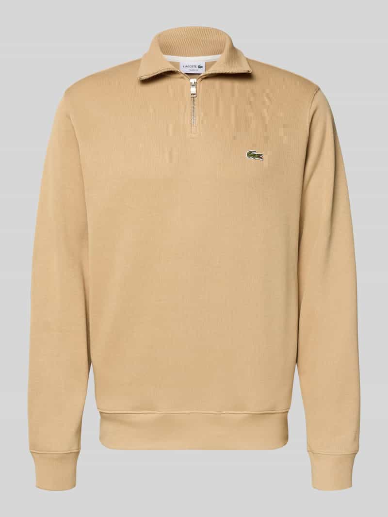 Lacoste Regular Fit Troyer aus reiner Baumwolle in Beige, Größe L