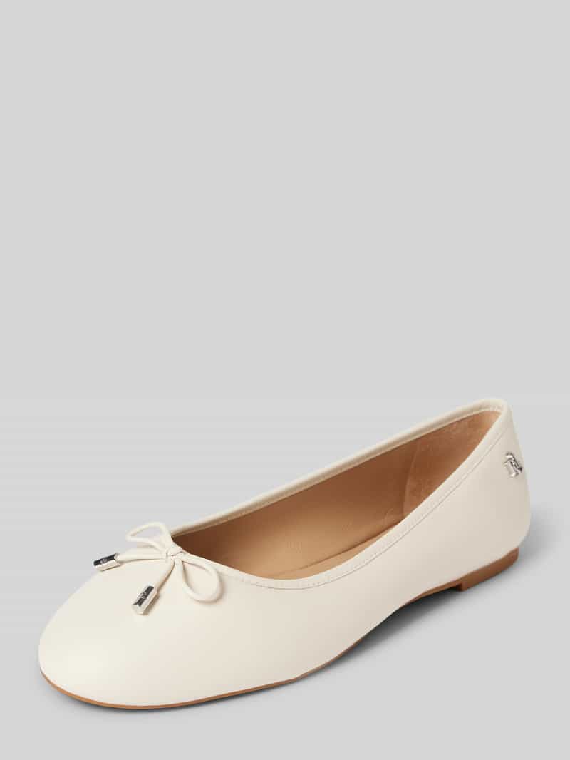 Lauren Ralph Lauren Lederballerinas mit Zierschleife Modell 'JAYNA' in Weiss, Größe 37
