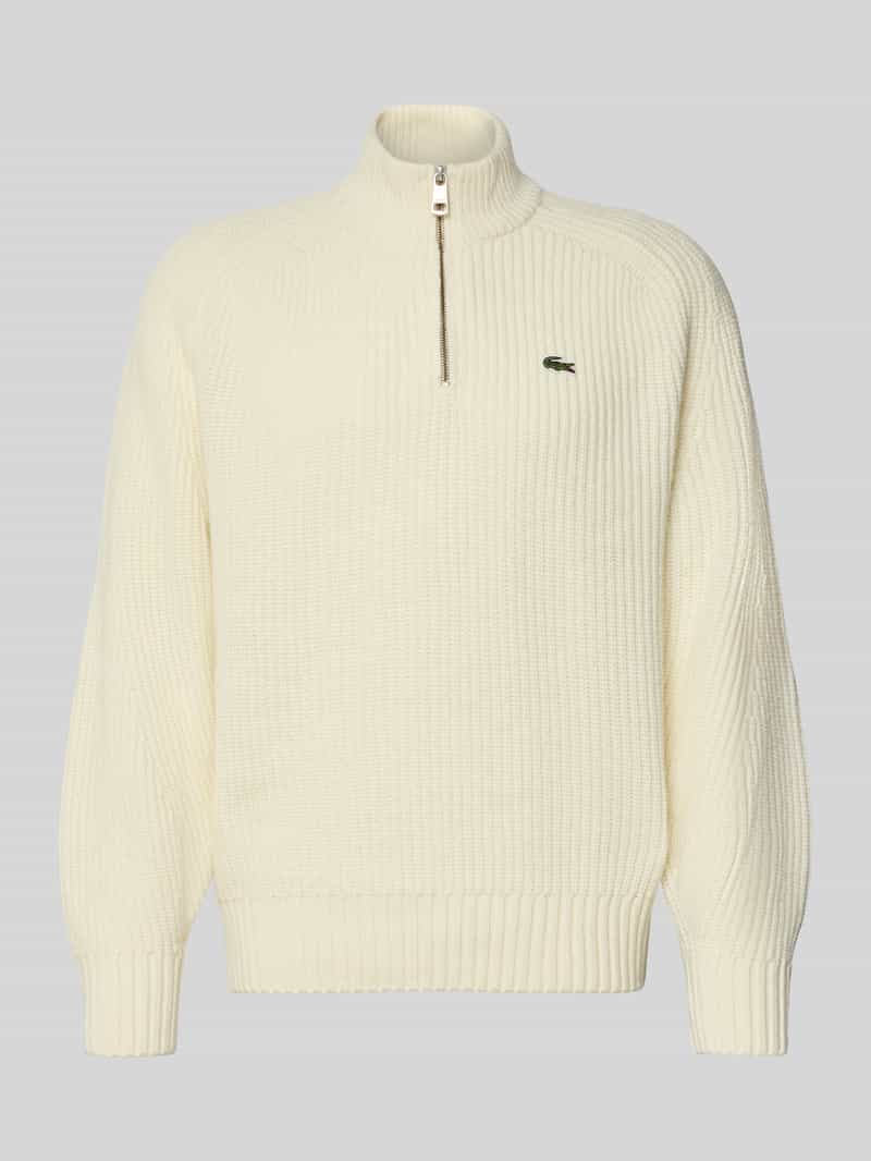 Lacoste Regular Fit Troyer aus reiner Wolle in Offwhite, Größe L
