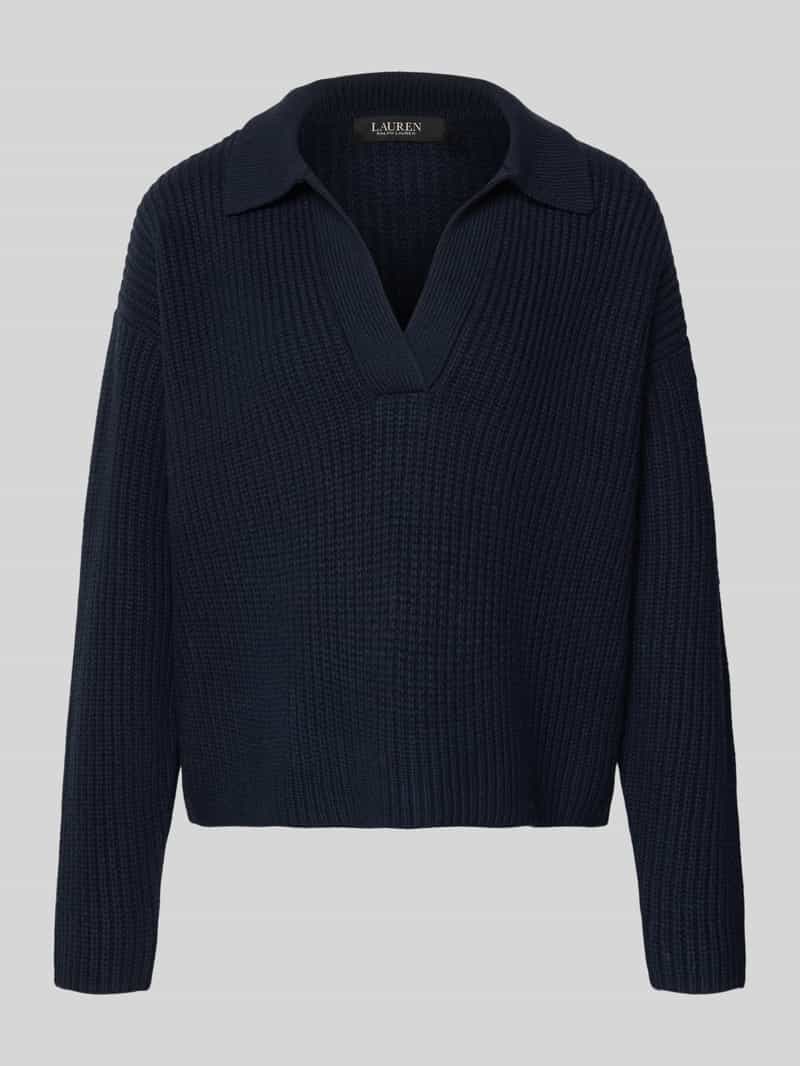 Lauren Ralph Lauren Strickpullover mit Umlegekragen Modell 'CERRAY' in Marine, Größe L