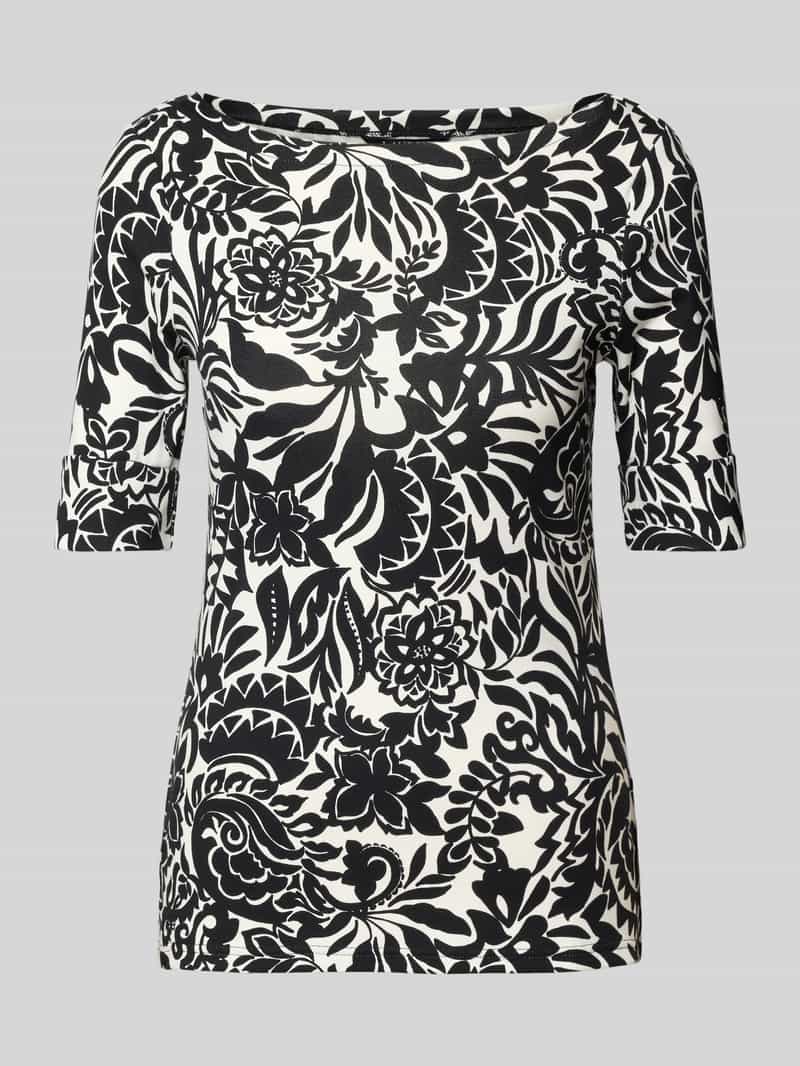 Lauren Ralph Lauren T-Shirt mit U-Boot-Ausschnitt Modell 'JUDY' in Offwhite, Größe M