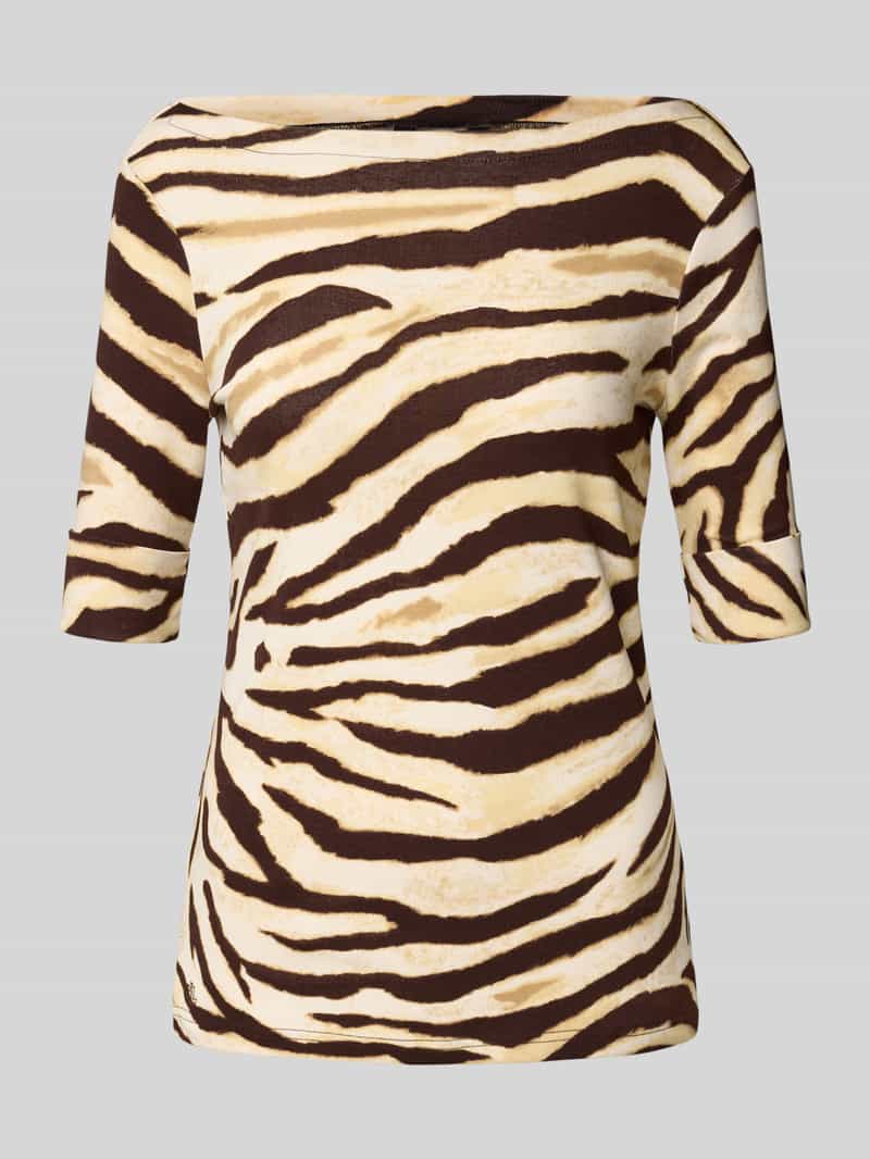 Lauren Ralph Lauren T-Shirt mit 3/4-Arm Modell 'JUDY' in Mittelbraun Mel, Größe L