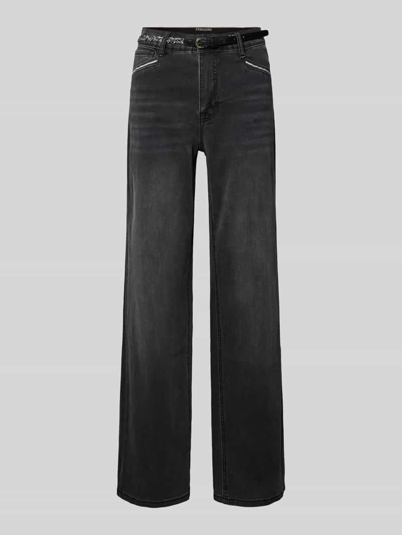 ZABAIONE Wide Leg Jeans mit Gürtel in Dunkelgrau, Größe 34