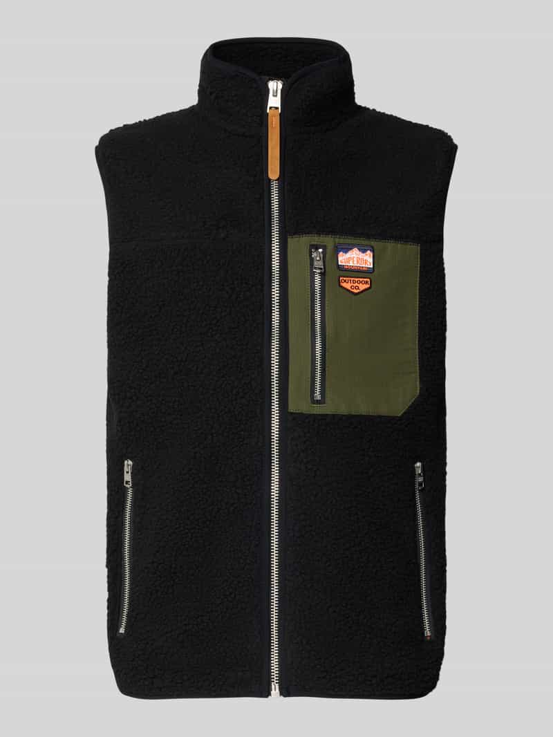 Superdry Fleeceweste mit Reißverschlusstaschen und Stehkragen in Black, Größe L