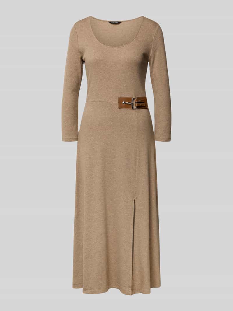 Lauren Ralph Lauren Midikleid mit Rundhalsausschnitt und 3/4-Arm in Beige, Größe 36