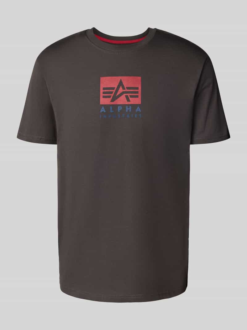 Alpha Industries T-Shirt mit Label-Print und Rundhalsausschnitt in Anthrazit, Größe L