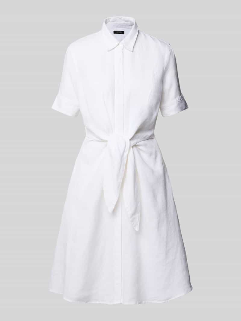 Lauren Ralph Lauren Knielanges Leinenkleid mit Knoten-Detail Modell 'WAKANA' in Weiss, Größe 40