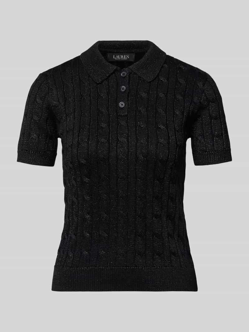 Lauren Ralph Lauren Strickshirt mit Zopfmuster und Polokragen Modell 'NATRISSA' in Metallic Black, Größe L