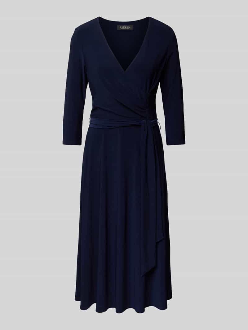 Lauren Ralph Lauren Midikleid mit Bindegürtel Modell 'CARLYNA' in Marine, Größe 38