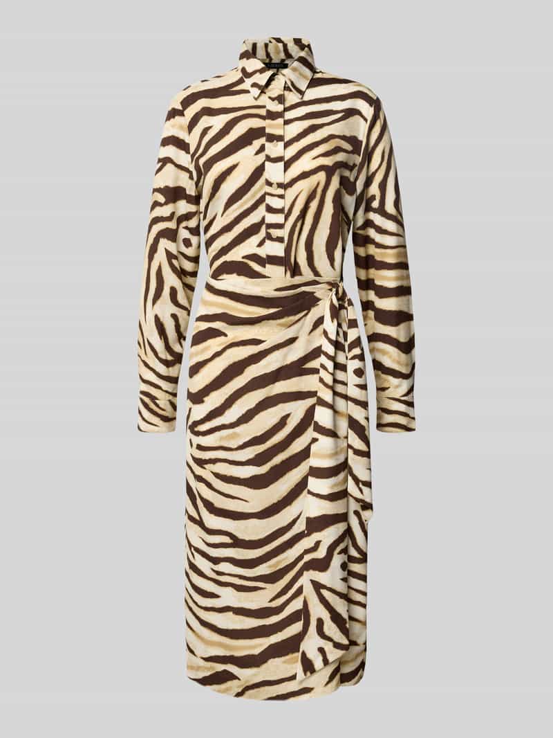 Lauren Ralph Lauren Midikleid mit Allover-Animal-Print Modell 'Jaybin' in Mittelbraun Mel, Größe 34