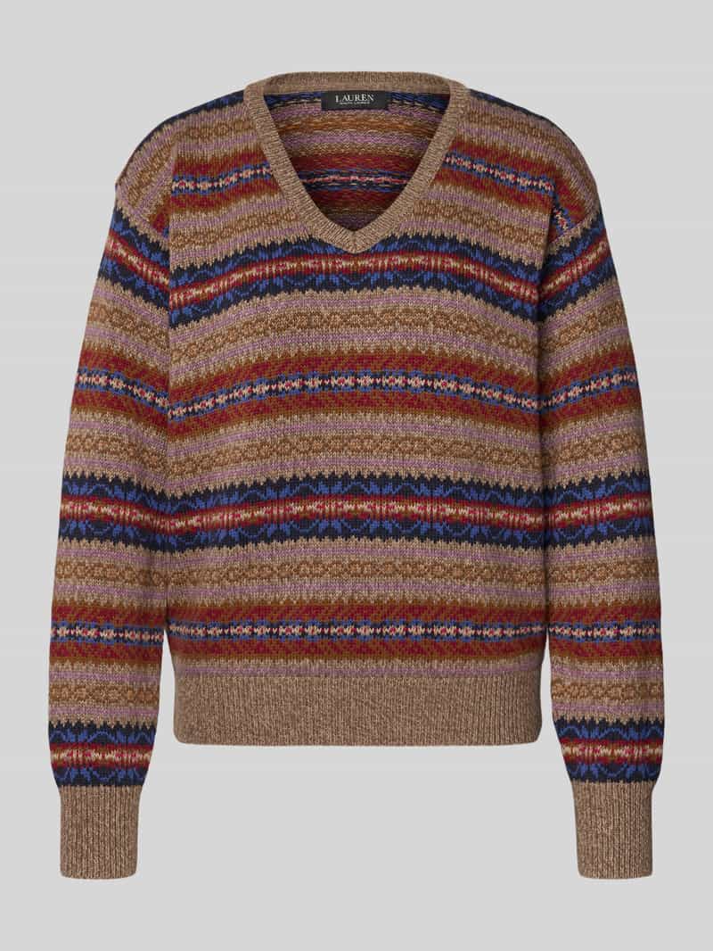 Lauren Ralph Lauren Strickpullover aus Baumwoll-Leinen-Mix Modell 'MINCLAIRE' in Taupe Melange, Größe L