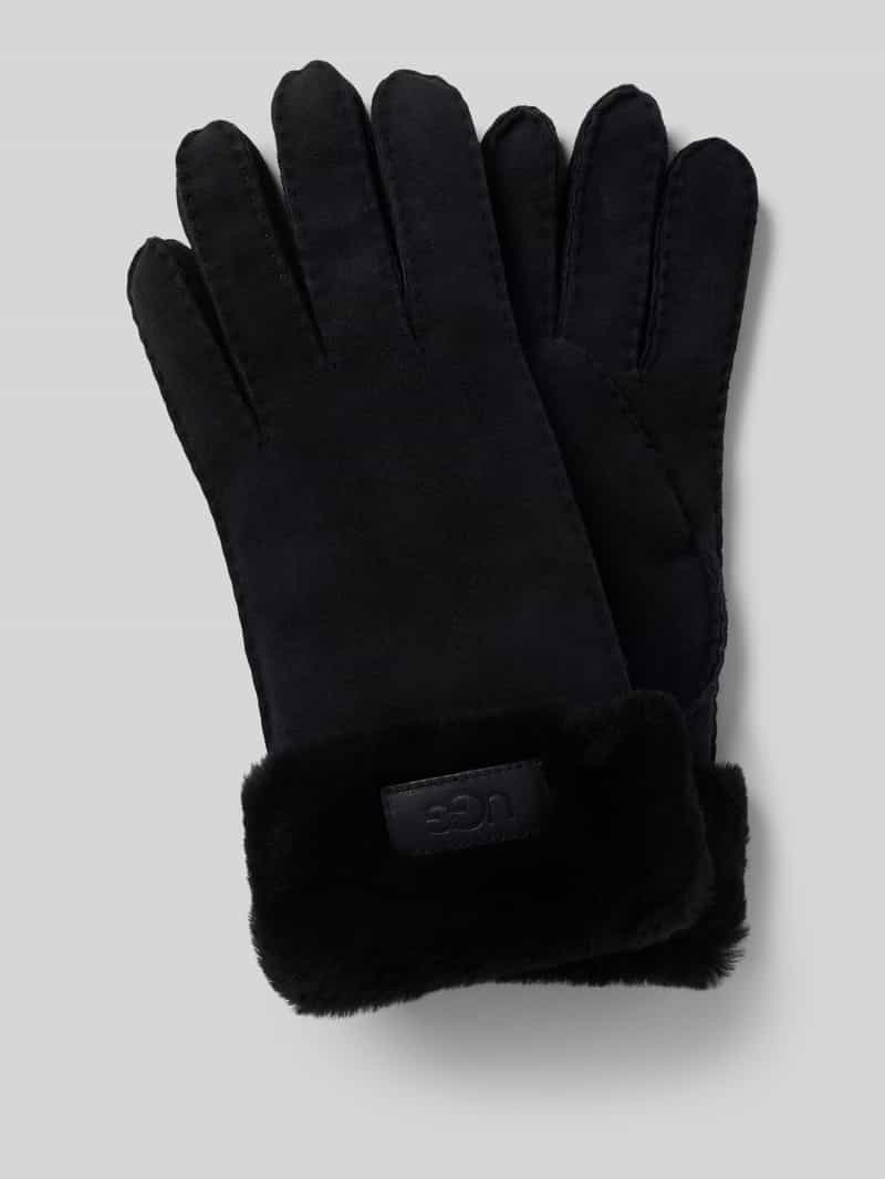 UGG Handschuhe aus Lammleder mit Label-Detail in Black, Größe L