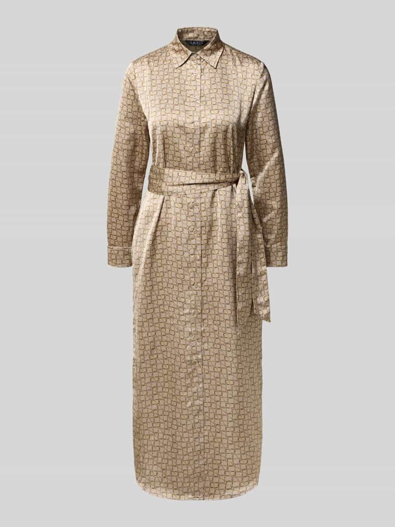 Lauren Ralph Lauren Hemdblusenkleid mit Bindegürtel Modell 'KAYIN' in Beige Melange, Größe 34