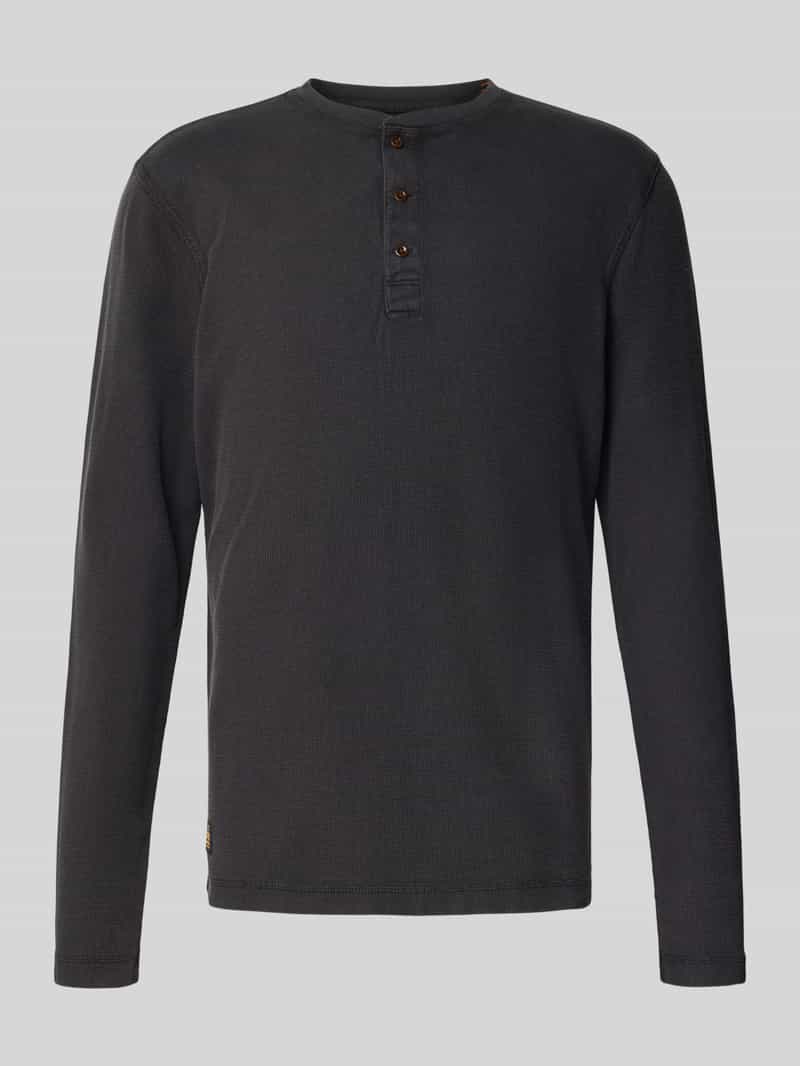 Superdry Longsleeve mit Strukturmuster und Knopfleiste in Black, Größe S