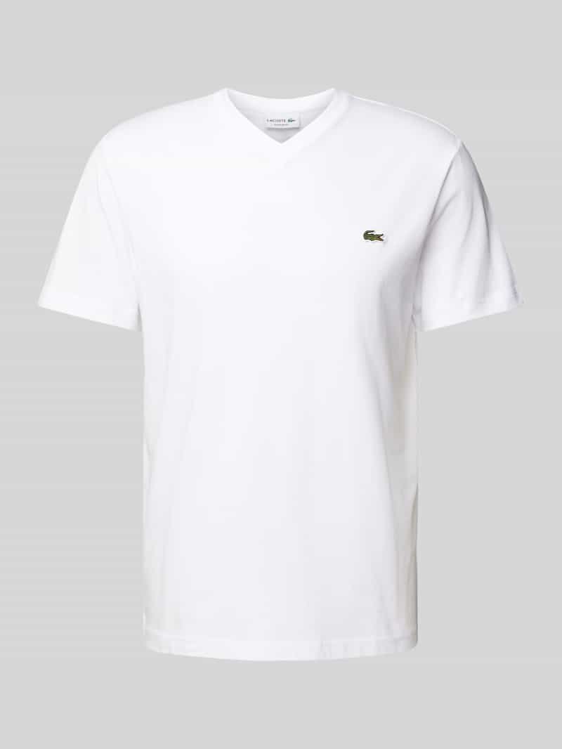 Lacoste T-Shirt mit Label-Stitching Modell 'Basic' in Weiss, Größe L